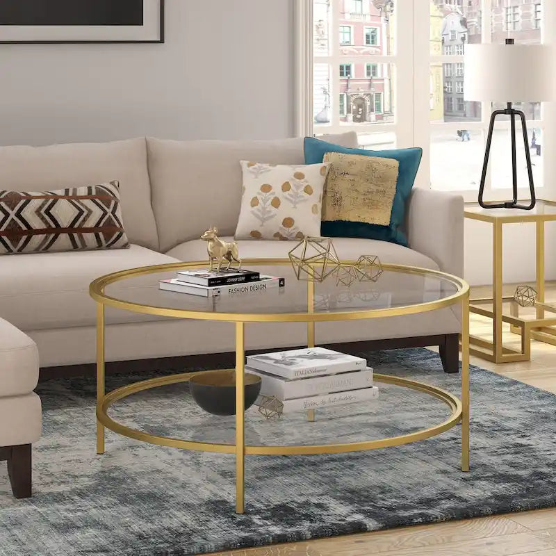 Sivil 36 Wide Round Coffee Table with Glass Top - 36 Wide