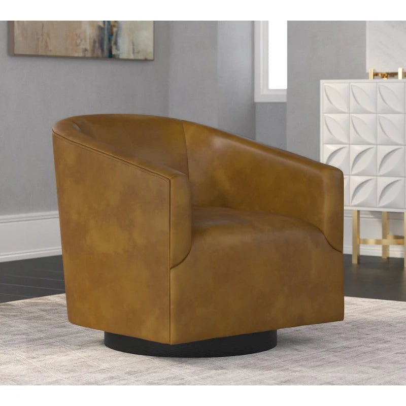 Leather Gel Swivel Chair with Wood Base - Single Seat