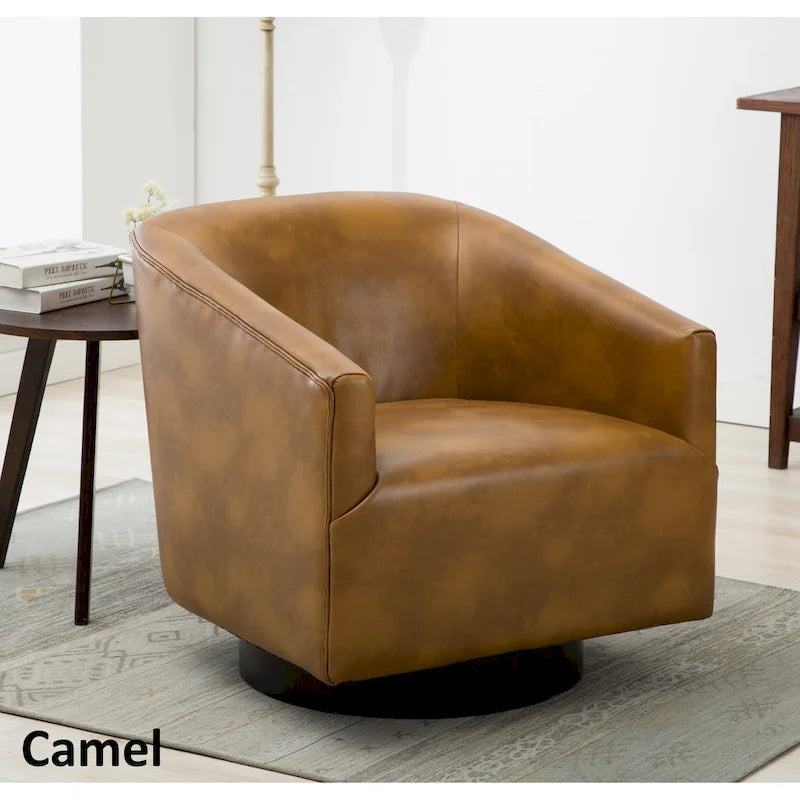 Leather Gel Swivel Chair with Wood Base - Single Seat