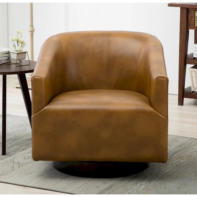 Leather Gel Swivel Chair with Wood Base - Single Seat