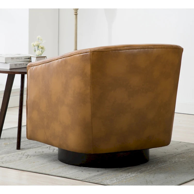 Leather Gel Swivel Chair with Wood Base - Single Seat