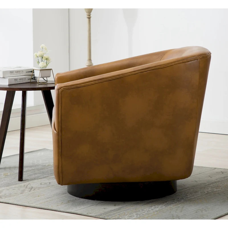 Leather Gel Swivel Chair with Wood Base - Single Seat