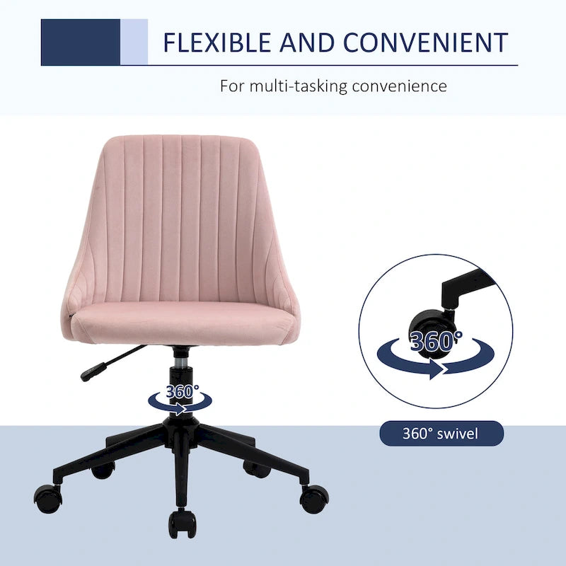 Vinsetto Mid-Back Office Chair, Velvet Fabric Swivel Scallop Shape Computer Desk Chair for Home Office or Bedroom