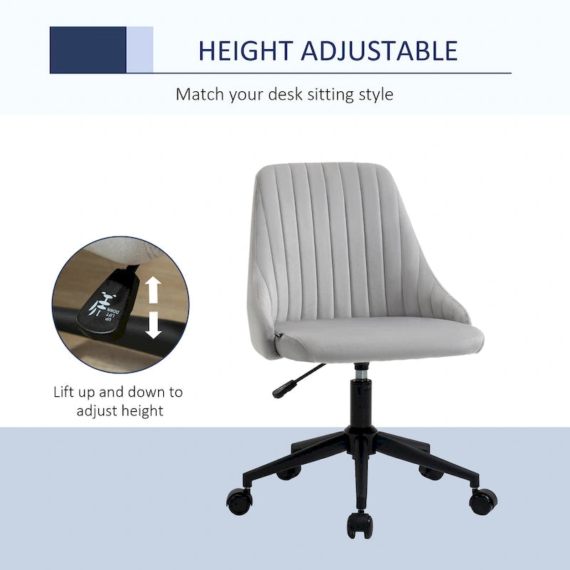Vinsetto Mid-Back Office Chair, Velvet Fabric Swivel Scallop Shape Computer Desk Chair for Home Office or Bedroom