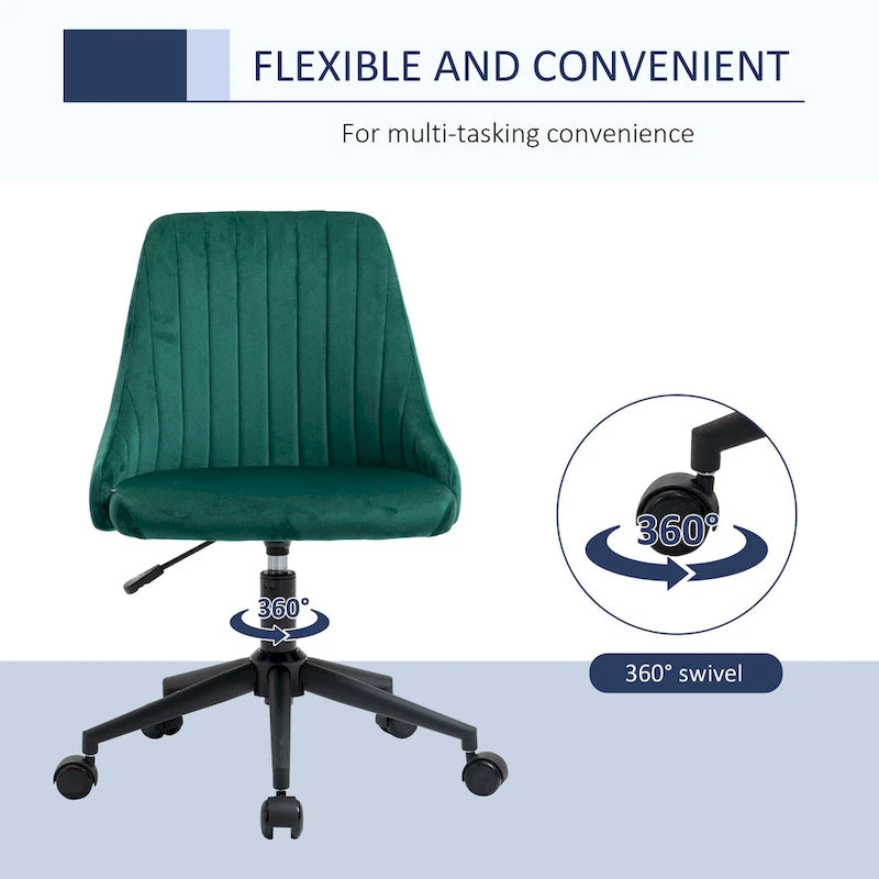 Vinsetto Mid-Back Office Chair, Velvet Fabric Swivel Scallop Shape Computer Desk Chair for Home Office or Bedroom