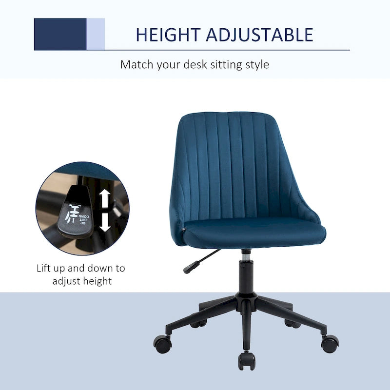 Vinsetto Mid-Back Office Chair, Velvet Fabric Swivel Scallop Shape Computer Desk Chair for Home Office or Bedroom