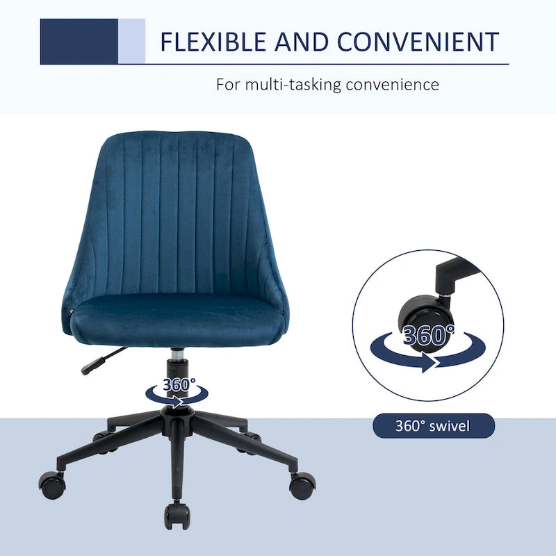 Vinsetto Mid-Back Office Chair, Velvet Fabric Swivel Scallop Shape Computer Desk Chair for Home Office or Bedroom