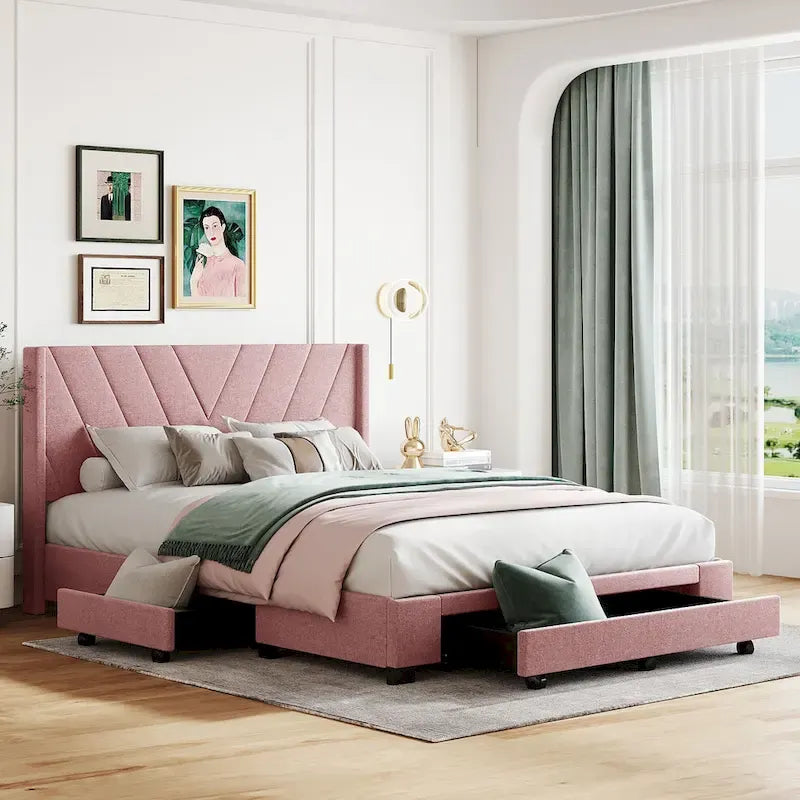 Queen Size Storage Bed with 3 Drawers