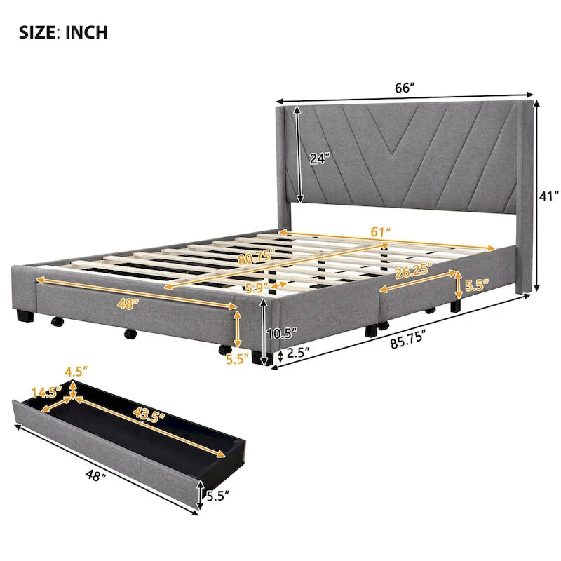 Queen Size Storage Bed with 3 Drawers