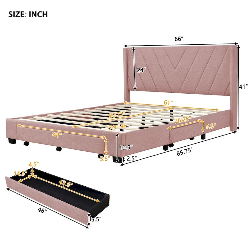 Queen Size Storage Bed with 3 Drawers
