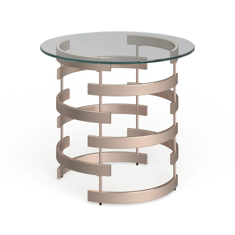 Champagne Metal Round Side Table with Glass Top