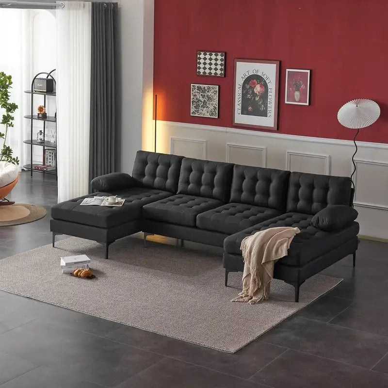 U-shaped Soft-Covered Armrest Backrest Seat Sectional Sofa Beige