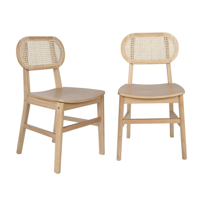Woven Back Wood Framed Cane Rattan Chairs with Wood Seats - 2 Pack