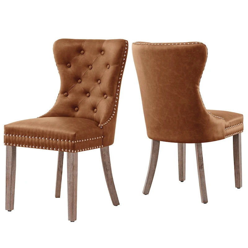 CHUN YI Faux Leather Modern Button Rivet Wing-back Dining Chair (Set of 2)