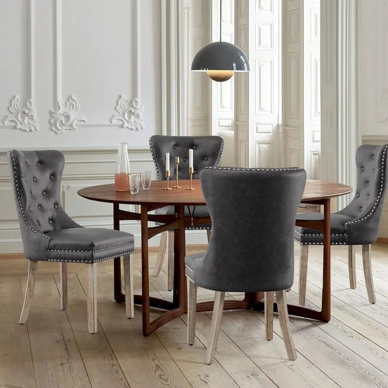 CHUN YI Faux Leather Modern Button Rivet Wing-back Dining Chair (Set of 2)