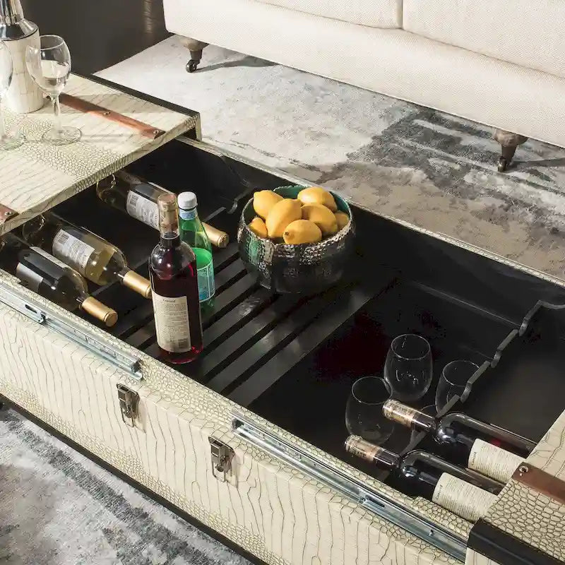 SAFAVIEH Terese Coffee Table Storage Trunk with Wine Rack - 47.2 W x 23.6 L x 15.4 H - 47Wx24Dx15H