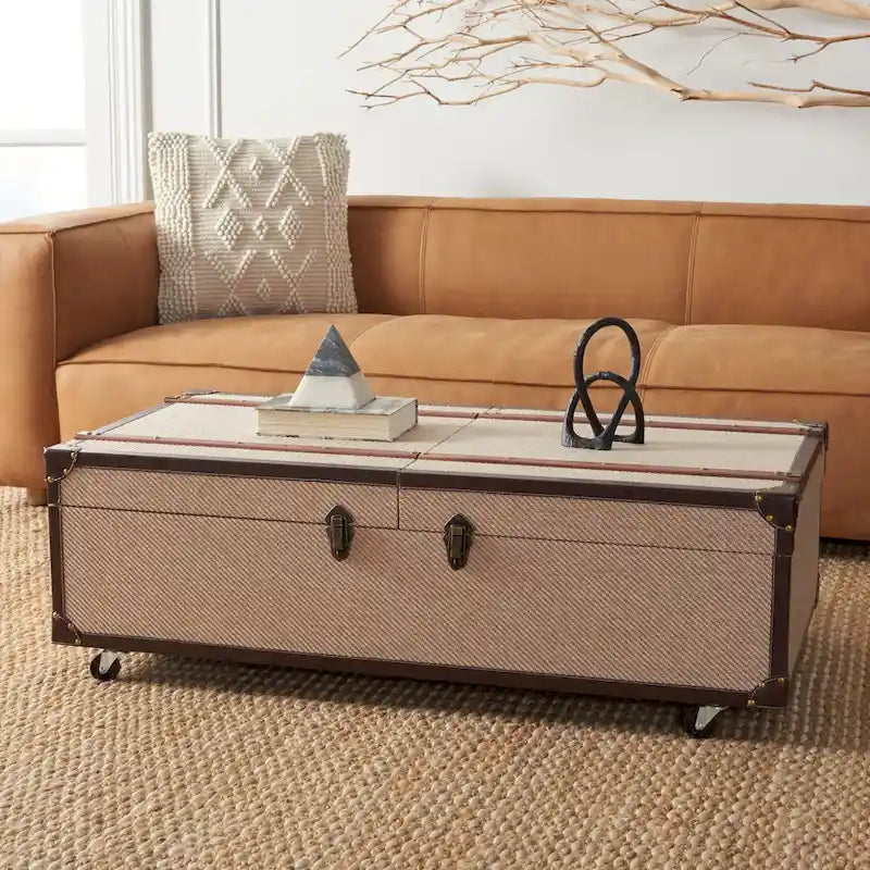 SAFAVIEH Terese Coffee Table Storage Trunk with Wine Rack - 47.2 W x 23.6 L x 15.4 H - 47Wx24Dx15H