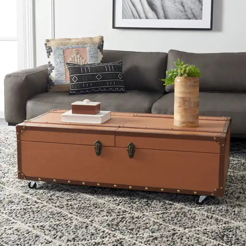 SAFAVIEH Terese Coffee Table Storage Trunk with Wine Rack - 47.2 W x 23.6 L x 15.4 H - 47Wx24Dx15H