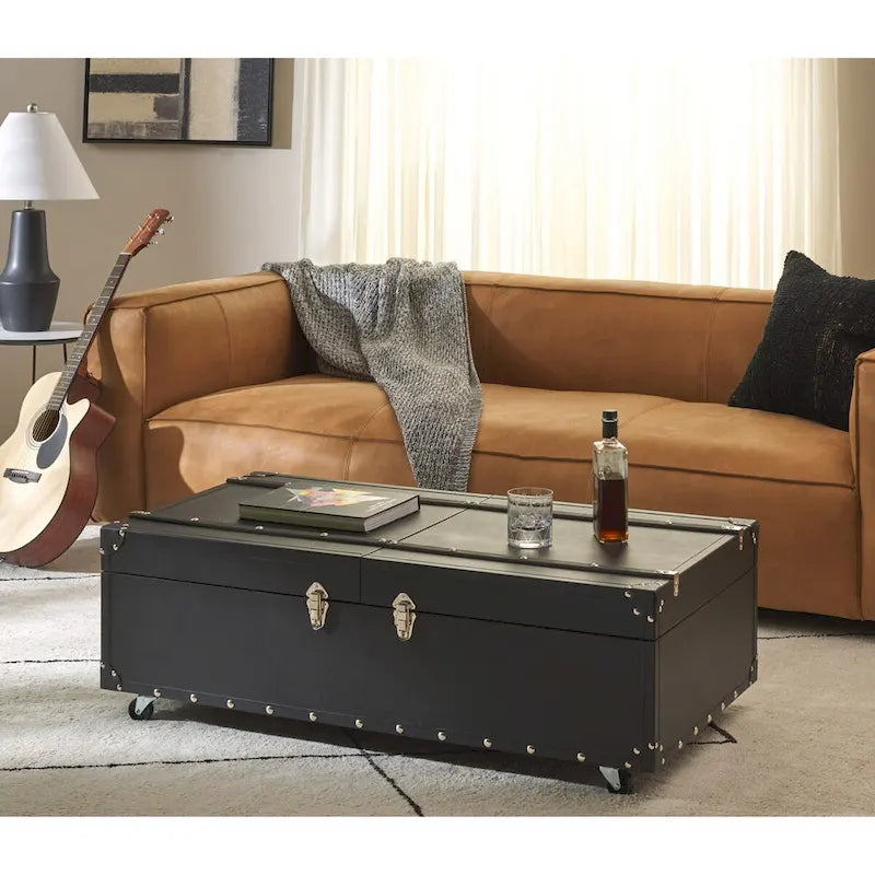 SAFAVIEH Terese Coffee Table Storage Trunk with Wine Rack - 47.2 W x 23.6 L x 15.4 H - 47Wx24Dx15H