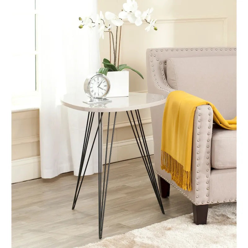 White and Black Lacquer Side Table with Hairpin Legs - 20W x 20D x 24H