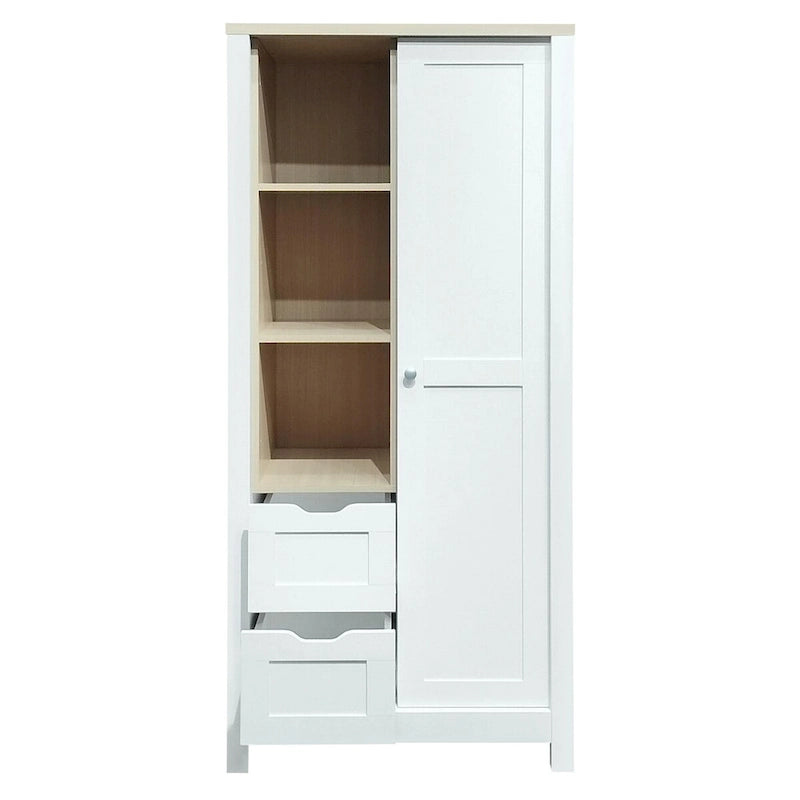 Nestfair Bedroom Storage Wardrobe with Hanging Rods and 2 Drawers and Open Shelves