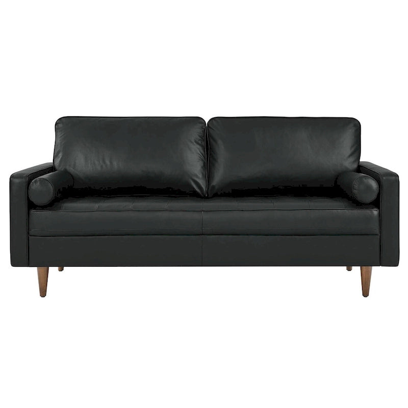 Brown Leather Mid-Century Sofa for 3 People