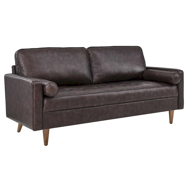 Brown Leather Mid-Century Sofa for 3 People
