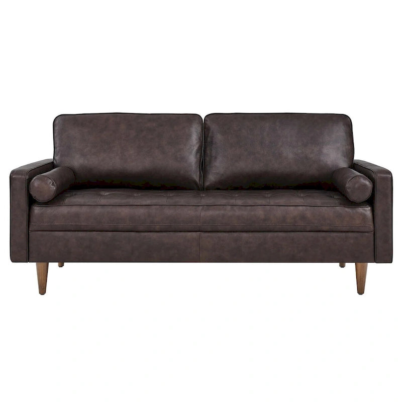 Brown Leather Mid-Century Sofa for 3 People