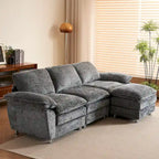 Modern dark three-seater sofa, polyester sofa sleeper, comfortable upholstered furniture for living room, apartment