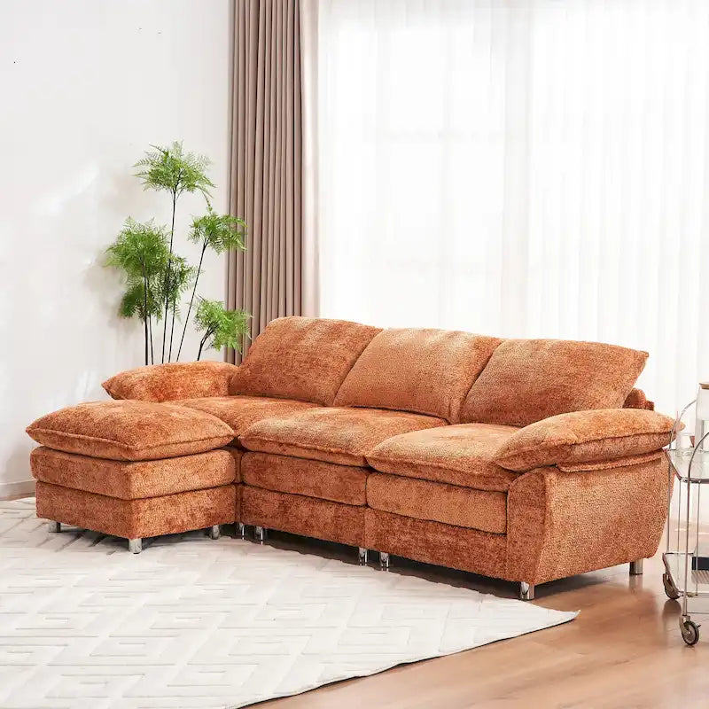 Modern dark three-seater sofa, polyester sofa sleeper, comfortable upholstered furniture for living room, apartment