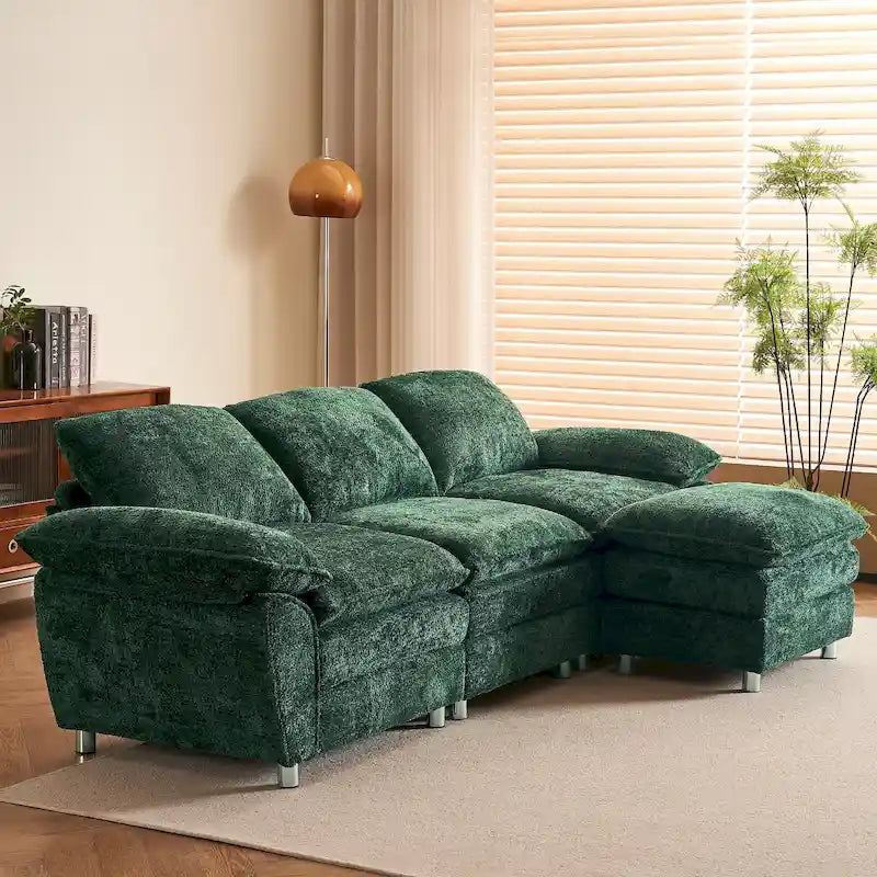 Modern dark three-seater sofa, polyester sofa sleeper, comfortable upholstered furniture for living room, apartment