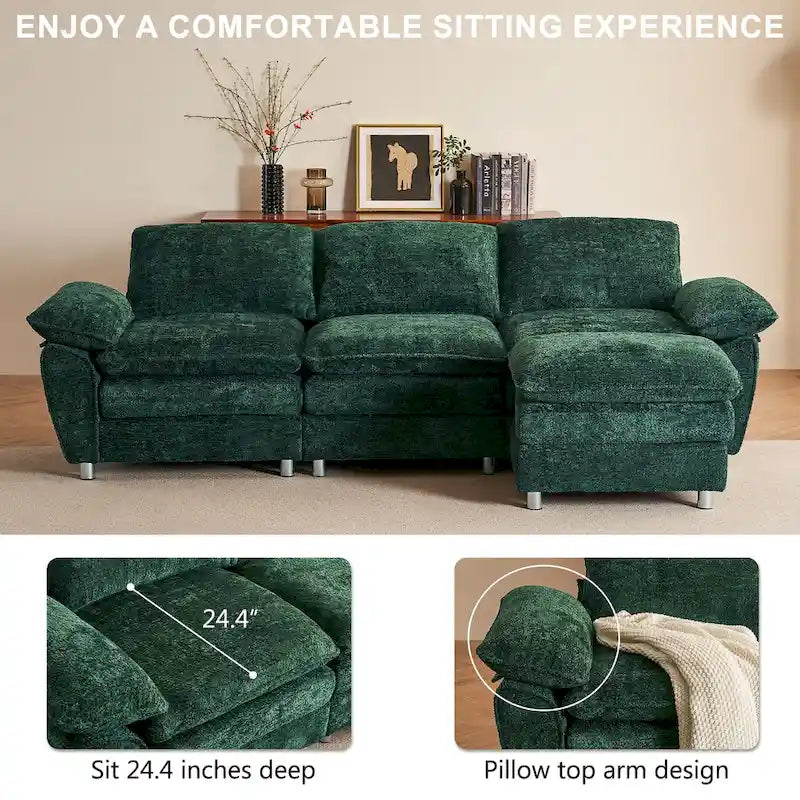 Modern dark three-seater sofa, polyester sofa sleeper, comfortable upholstered furniture for living room, apartment