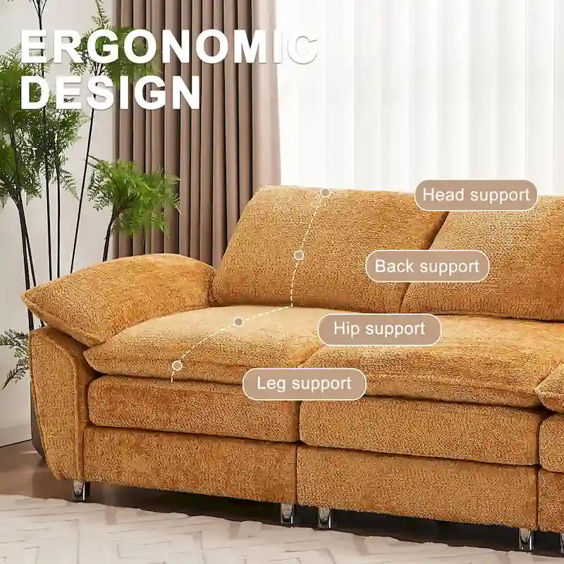 Modern dark three-seater sofa, polyester sofa sleeper, comfortable upholstered furniture for living room, apartment
