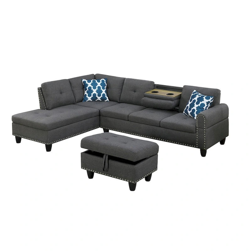 Alger 98-inch Wide Left Hand Facing Sofa with Chaise and Ottoman - 98W x 71D x 33H