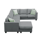 112-inch L-shaped 7-seat Modular Sectional Sofa with Ottoman and Three Pillows - 112W x 87D x 33H