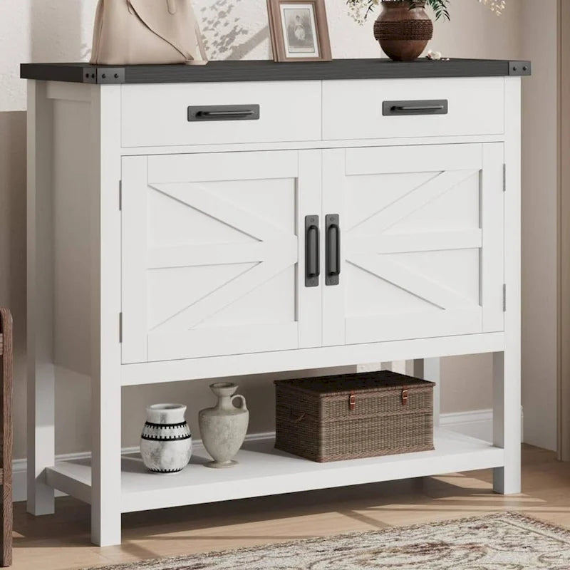 Farmhouse Entryway Table with 2-Door Cabinet & 2 Drawers