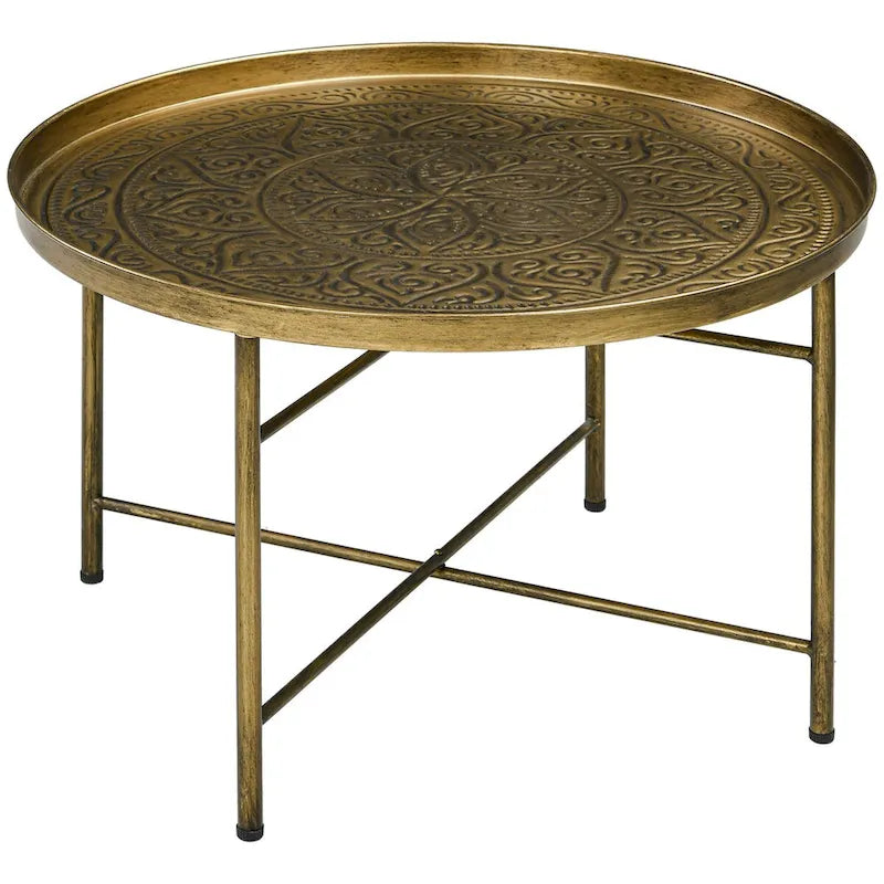 Black Round Coffee Table 24" with Hammered Tray Top