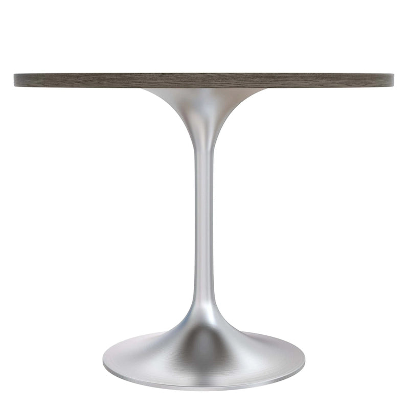 LeisureMod Verve 36 Round Dining Table with MDF Wood TableTop and Brushed Chrome Base for Kitchen & Dining Room