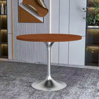 LeisureMod Verve 36 Round Dining Table with MDF Wood TableTop and Brushed Chrome Base for Kitchen & Dining Room