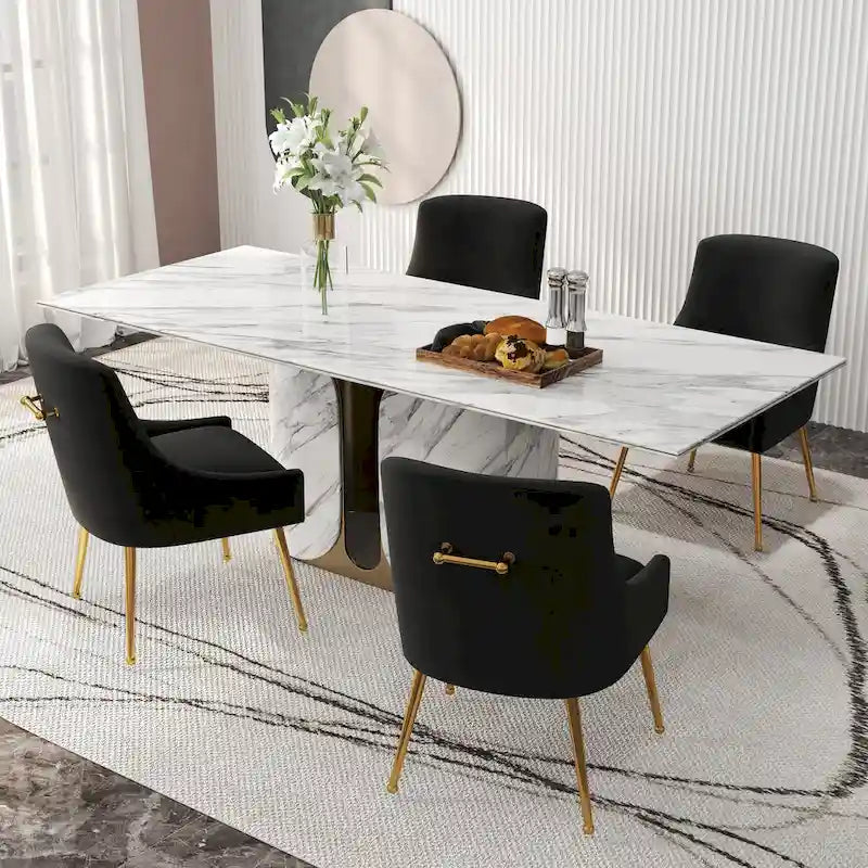 SEYNAR Velvet Upholstered Dining Chair Set of 4, Modern Glam Armless Side Chair