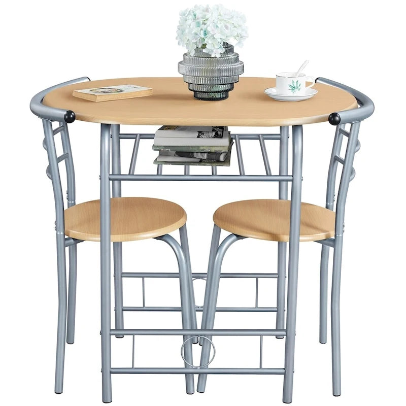 Black Round Dining Table for 2 with Storage Shelf