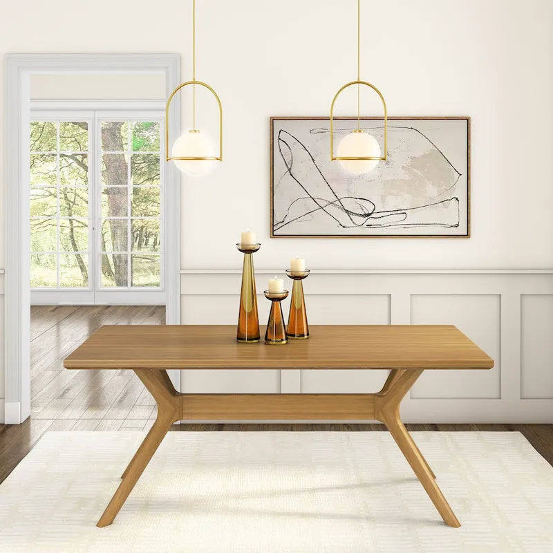 Natural Pine 72" Rectangular Dining Table with Cross Legs for 6-8 People