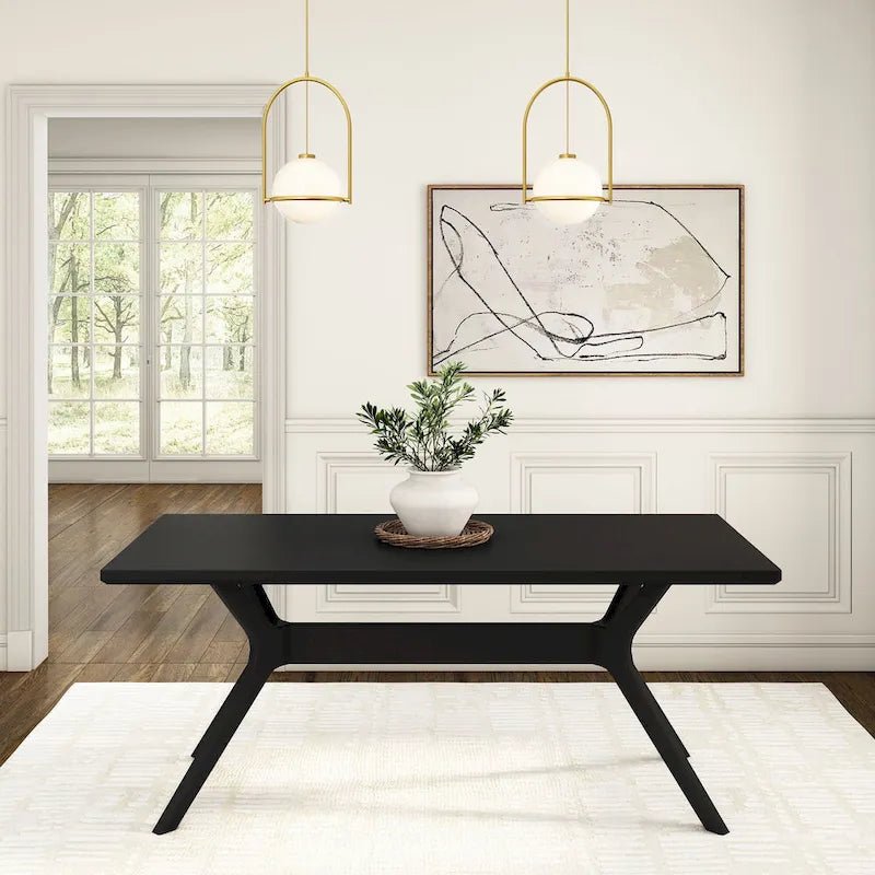 Natural Pine 72" Rectangular Dining Table with Cross Legs for 6-8 People
