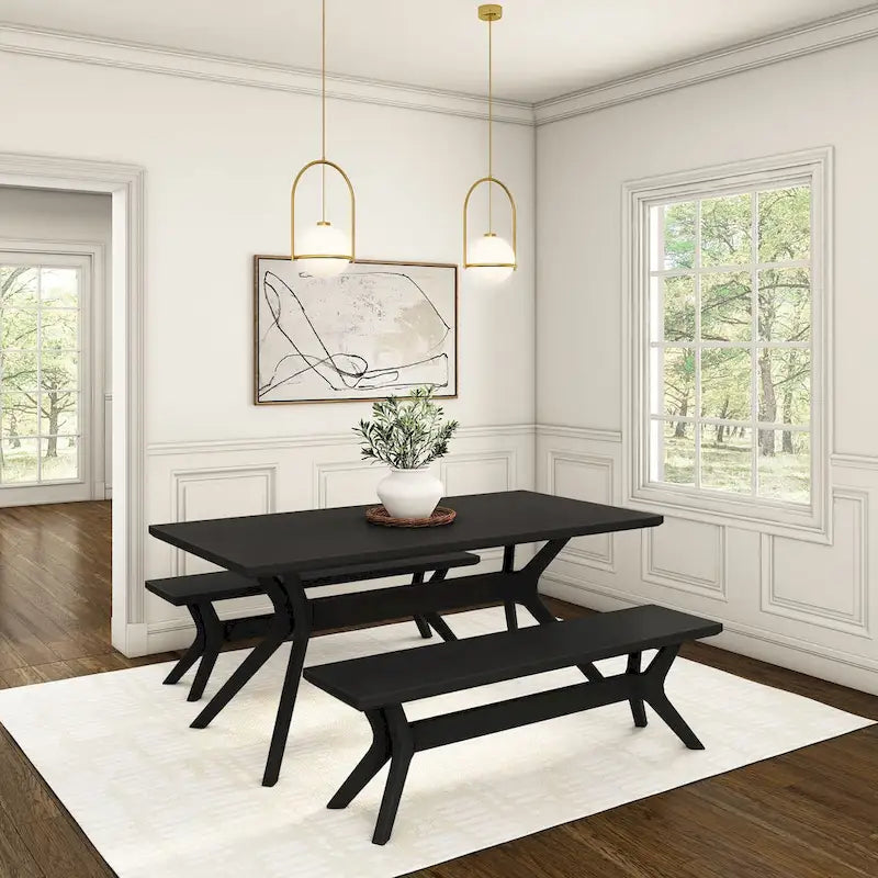 Natural Pine 72" Rectangular Dining Table with Cross Legs for 6-8 People