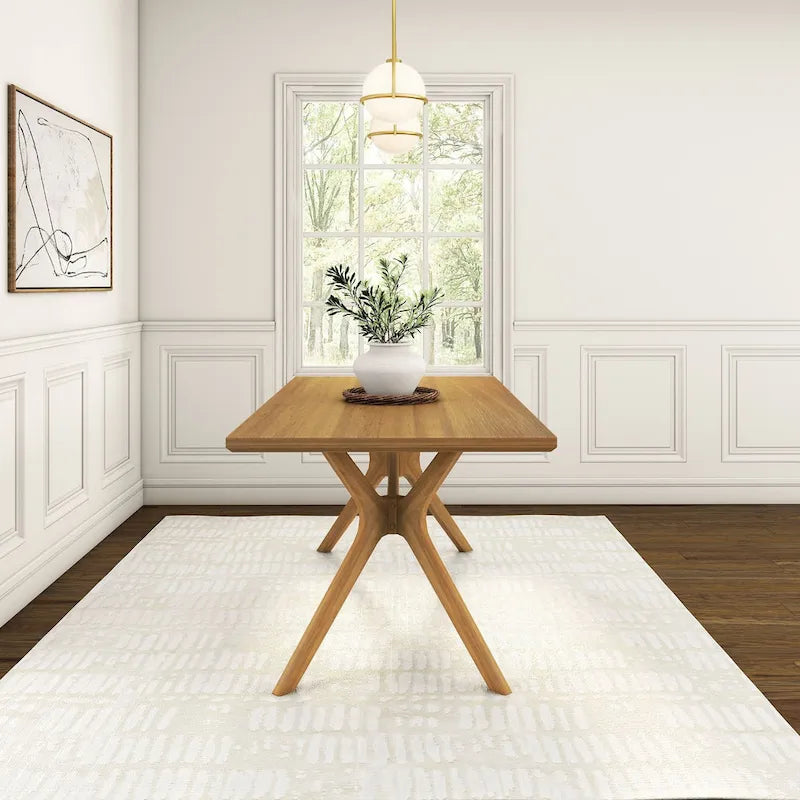 Natural Pine 72" Rectangular Dining Table with Cross Legs for 6-8 People