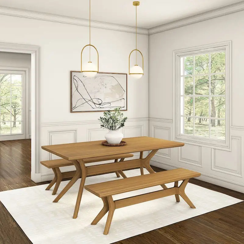 Natural Pine 72" Rectangular Dining Table with Cross Legs for 6-8 People