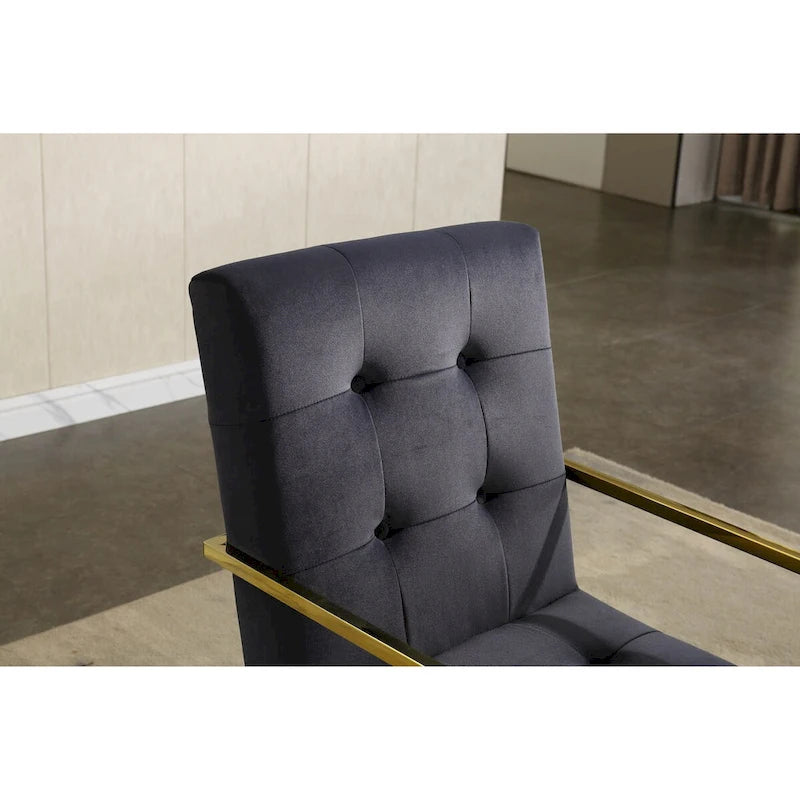 Modern Velvet Dining Arm Chair Set of 1, Tufted Design and Gold Finish Stainless Base