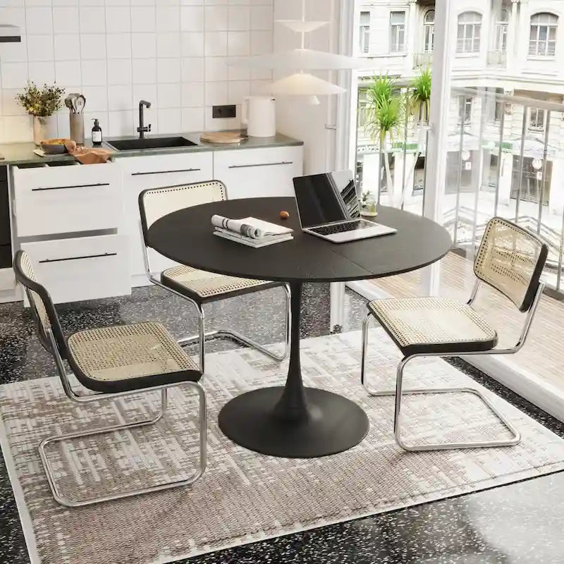 Modern Round Dining Table,with Metal Base