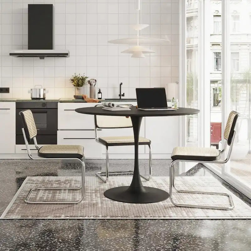 Modern Round Dining Table,with Metal Base