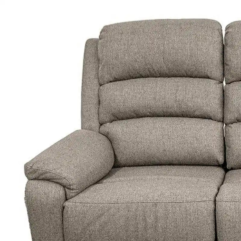 Fery 74 Inch Manual Recliner Sofa, 3 Seater, Brown Burlap Upholstery, Wood